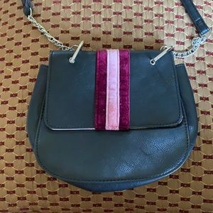 Black Candies purse, with pink velvet stripe.